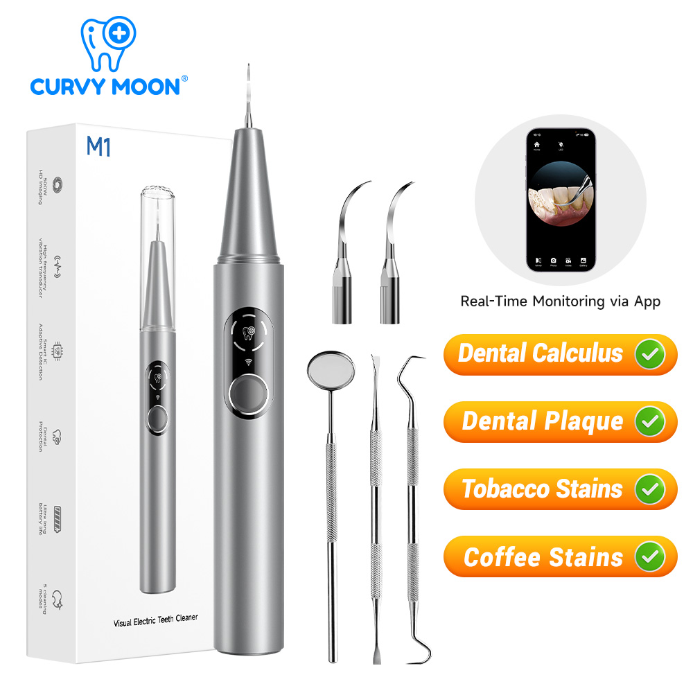 Teeth Whitening Express - CURVY MOON Sichtbarer elektrischer Ultraschall-Zahnreiniger mit