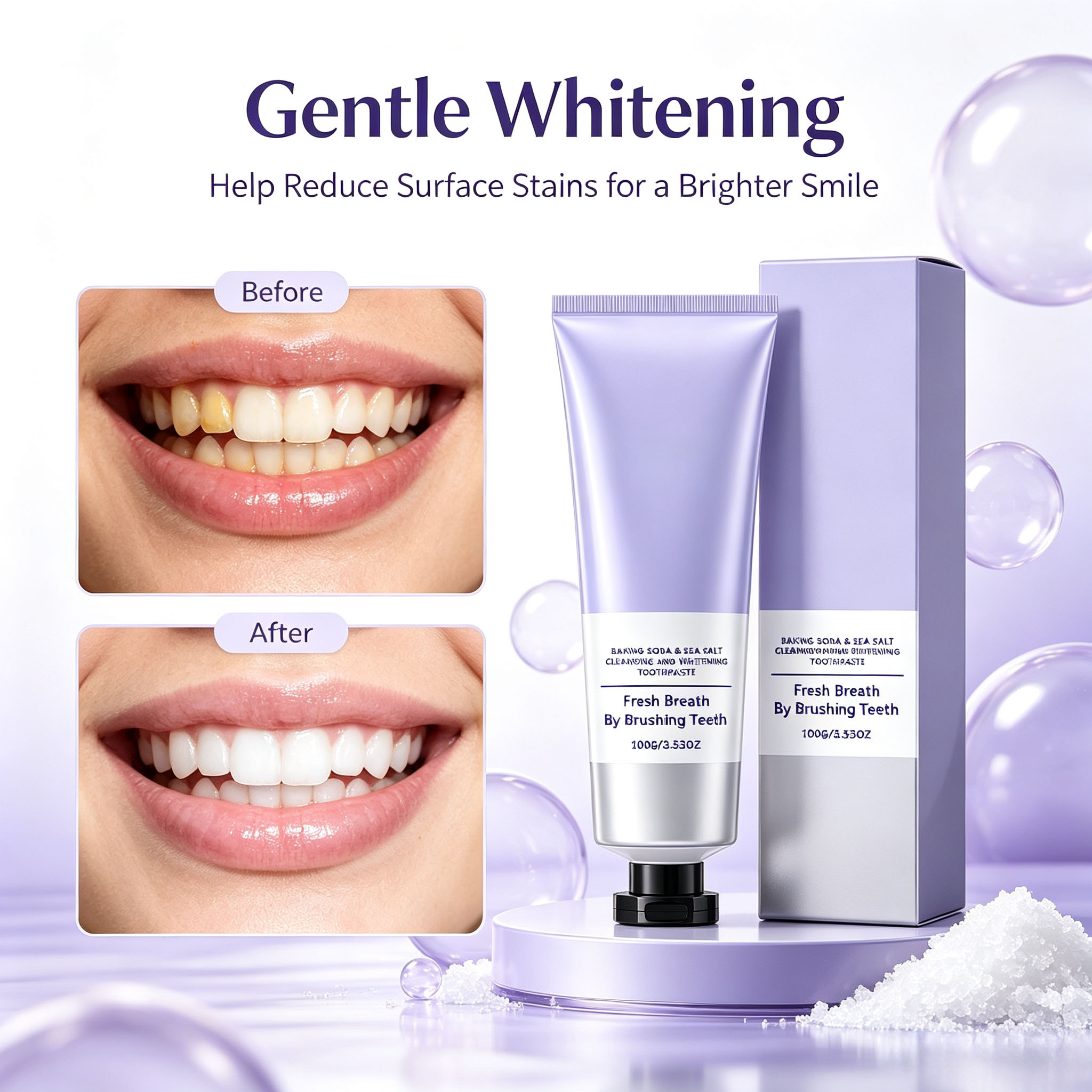 Teeth Whitening Baking Soda - Backpulver- und Meersalz-Zahnpasta, Tiefenreinigung, Zahnaufhellung, Frischer
