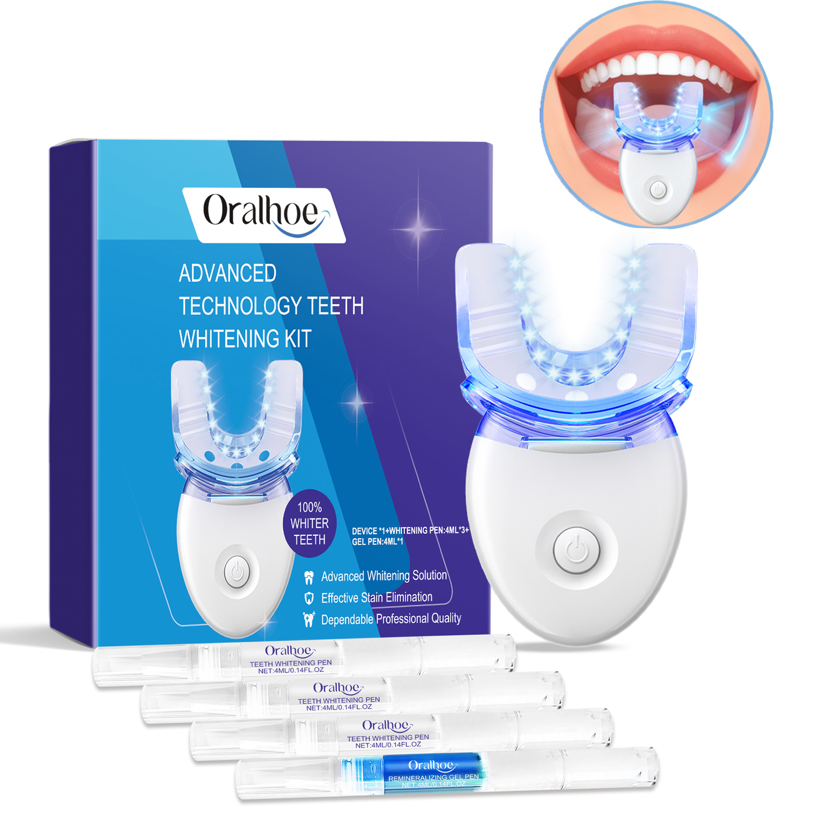Teeth Whitening Cream - Professionelles LED-Lichtset zur Zahnaufhellung mit 4-fachem