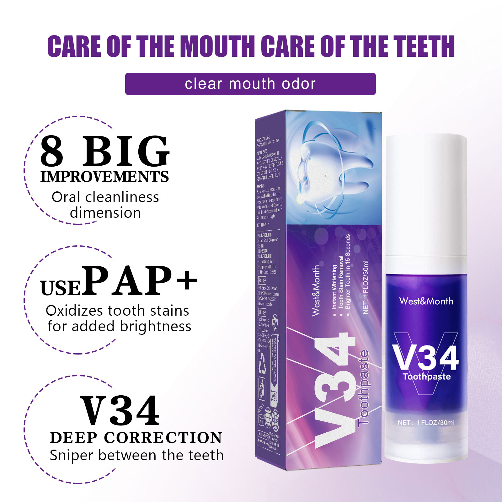 V34 Lila Zahnpasta-Reinigungsm – Teeth Whitening Crest Bewertung und Preis